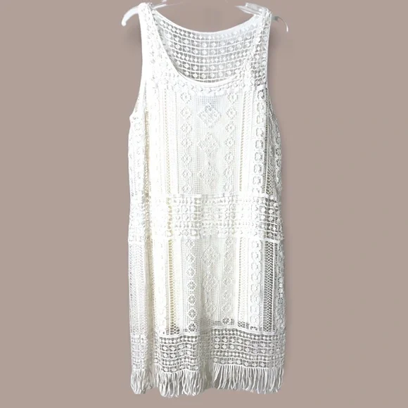Lauren Ralph Lauren | Dresses | Ralph Lauren Ivory Crochet Overlay Fringe  Hem Shift Dress Pm Petite Medium | Poshmark